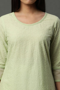 Green Embroidered Schiffli Kurta