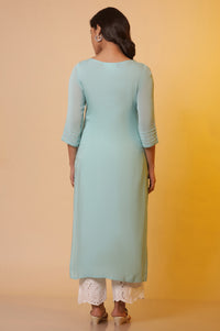 Blue Embroidered Straight Rayon Kurta