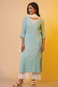 Blue Embroidered Straight Rayon Kurta