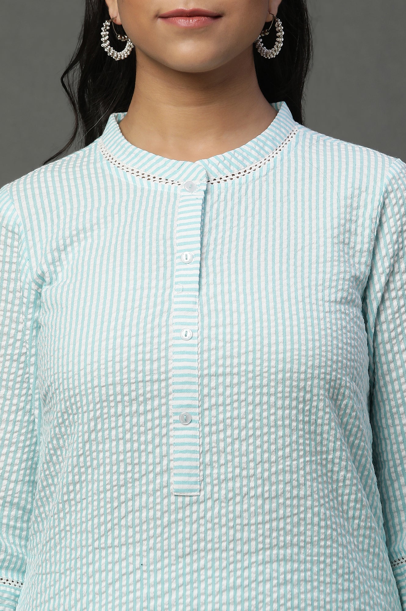 Blue Seer Sucket Stripe Casual Kurta