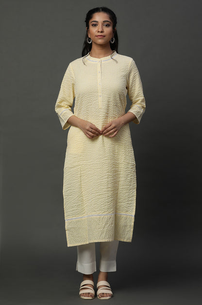 Yellow Seer Sucket Stripe Casual Kurta