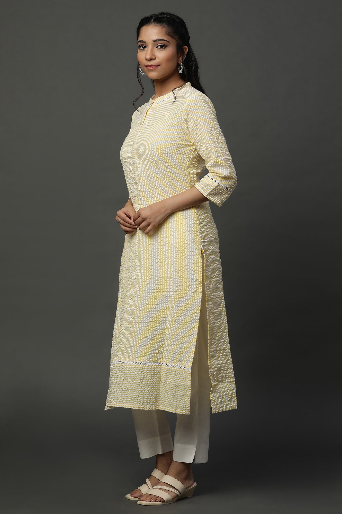 Yellow Seer Sucket Stripe Casual Kurta