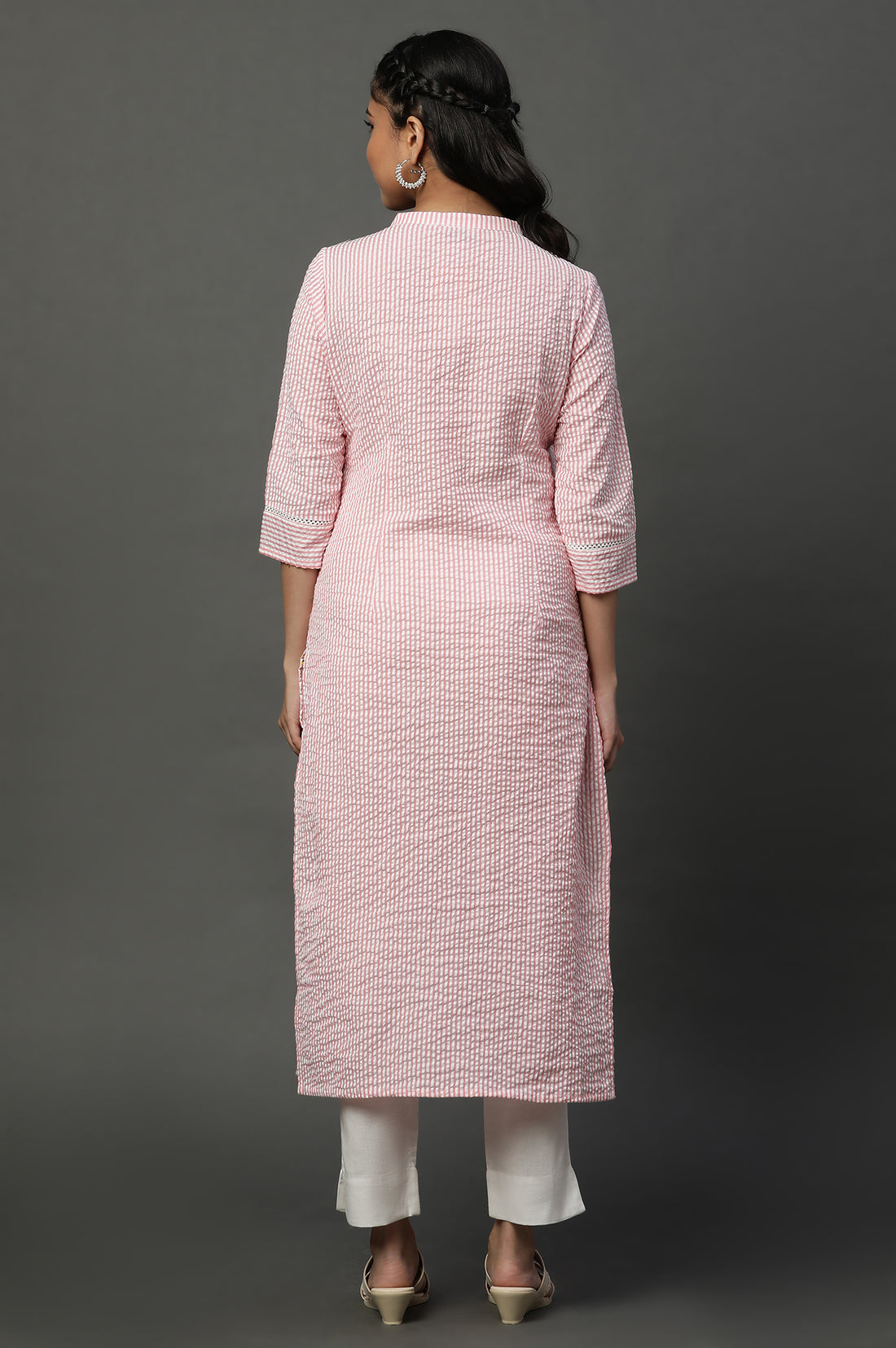 Pink Seer Sucket Stripe Casual Kurta