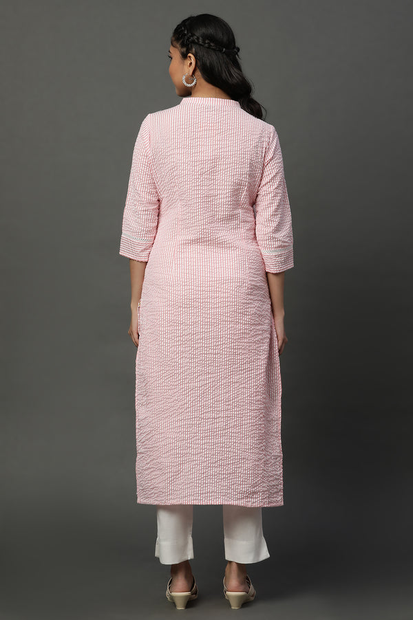 Pink Seer Sucket Stripe Casual Kurta