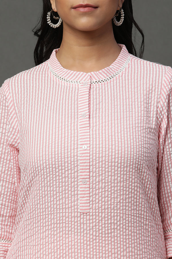 Pink Seer Sucket Stripe Casual Kurta