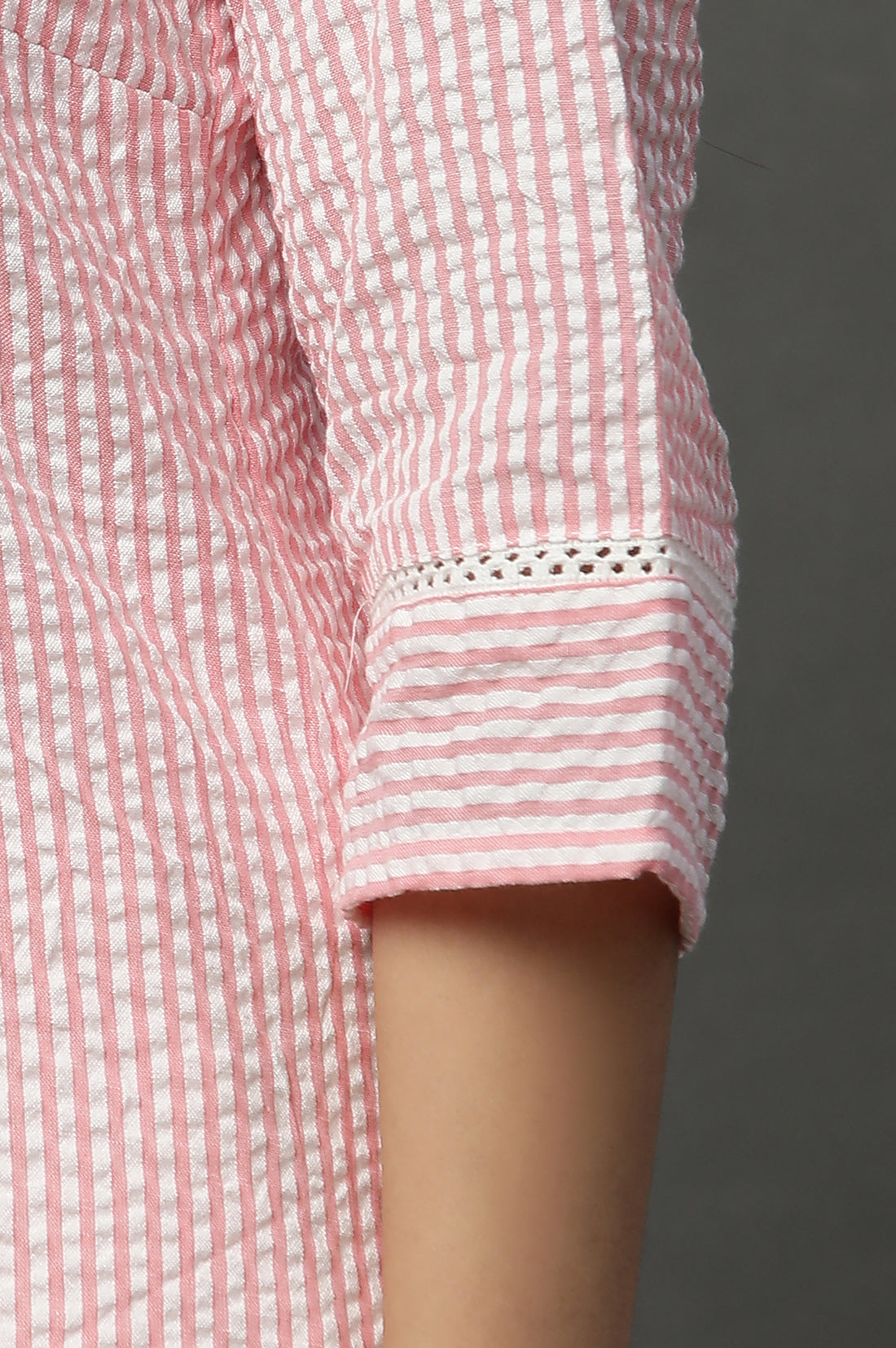 Pink Seer Sucket Stripe Casual Kurta