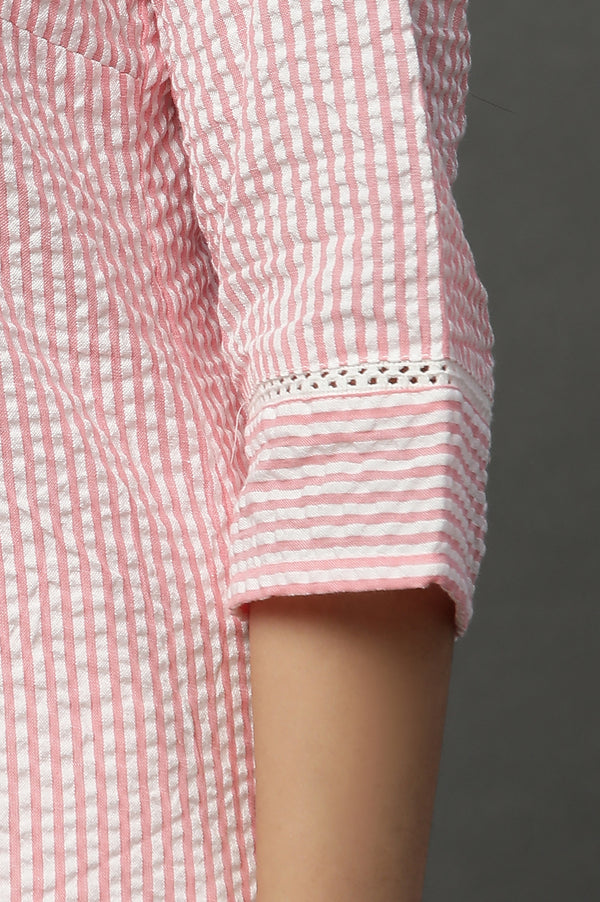 Pink Seer Sucket Stripe Casual Kurta