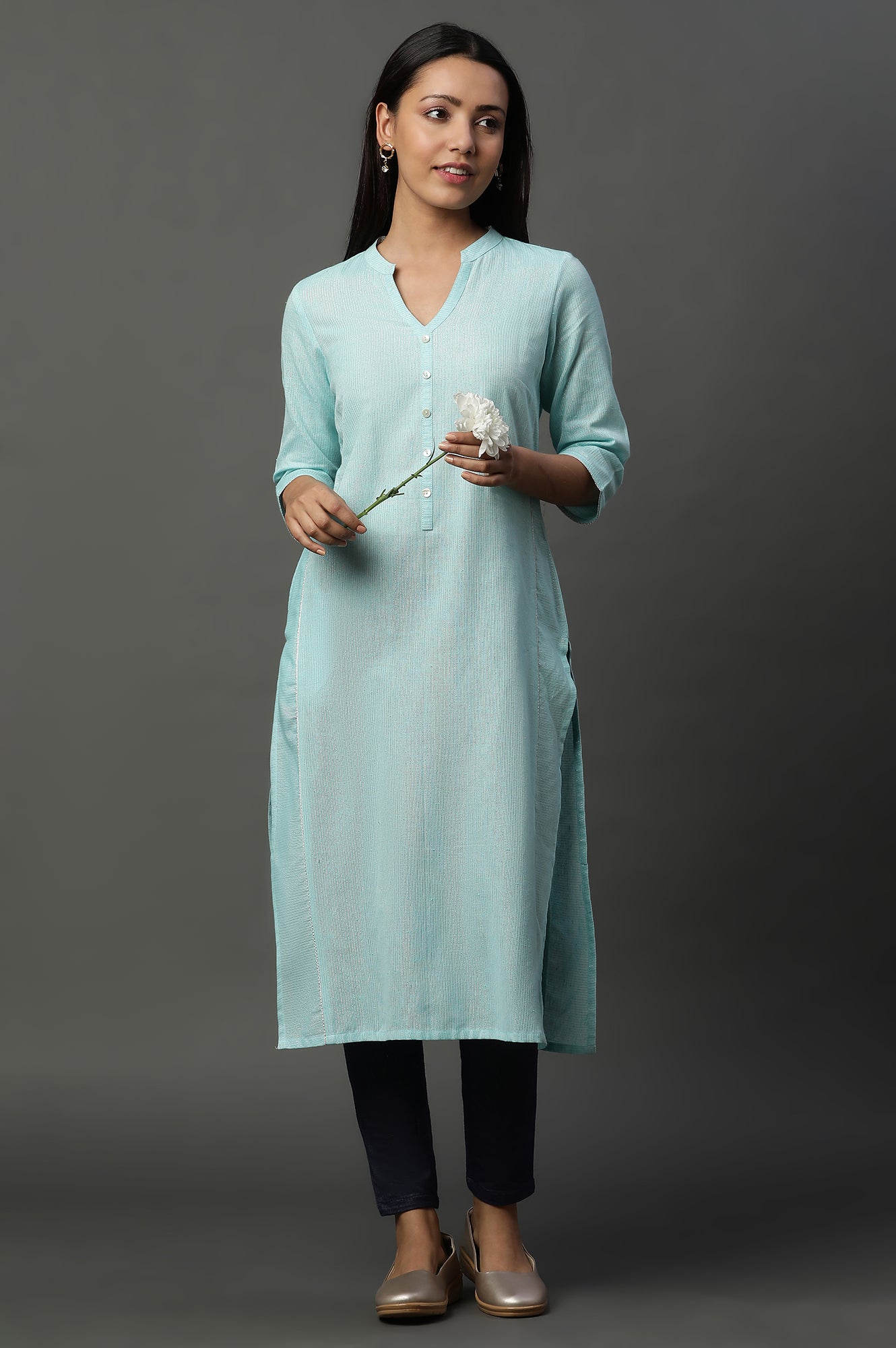 Blue Striped Yarn-Dyed Straight Kurta