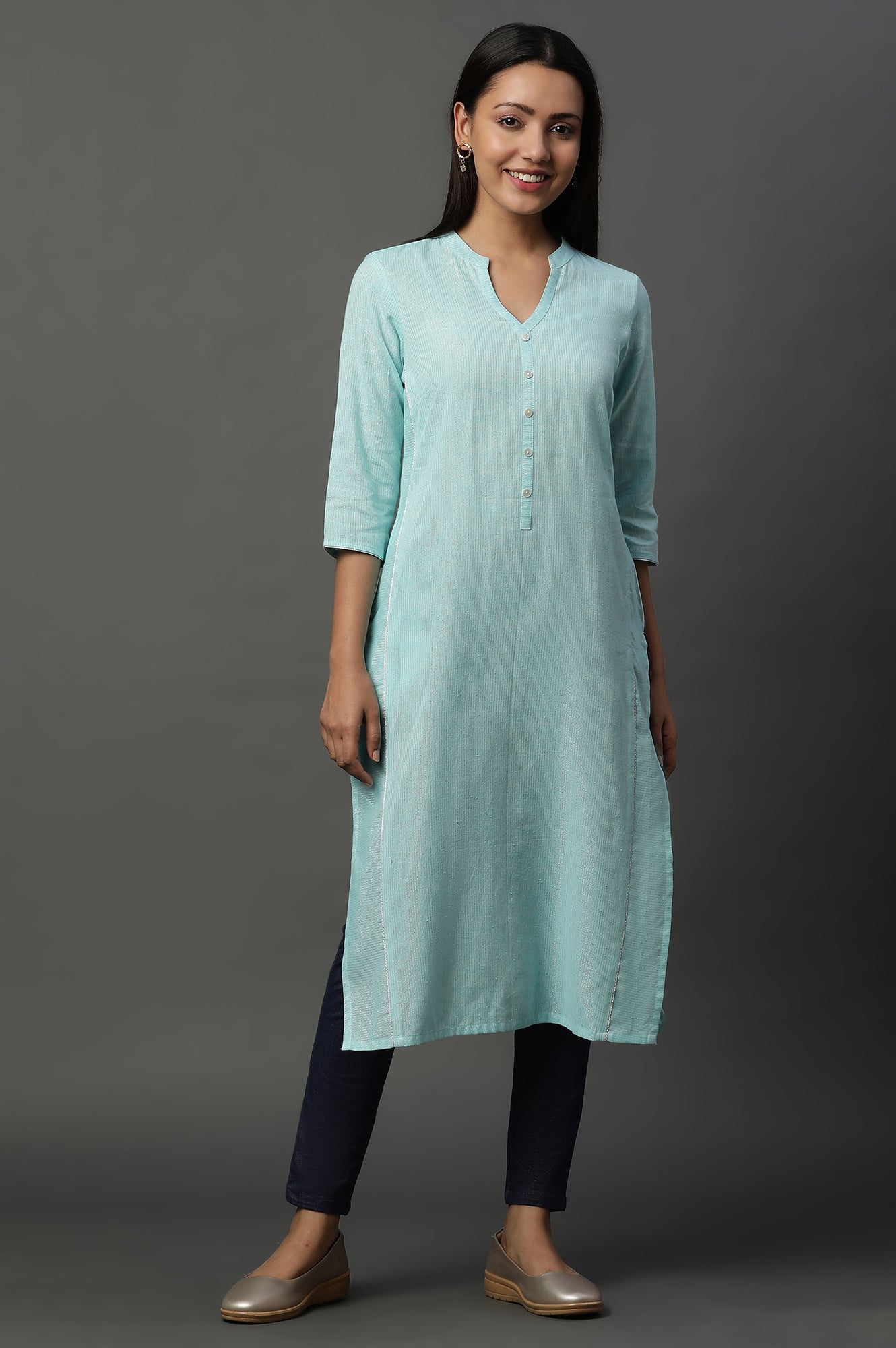 Blue Striped Yarn-Dyed Straight Kurta