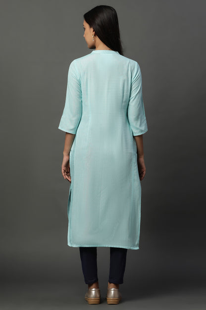 Blue Striped Yarn-Dyed Straight Kurta