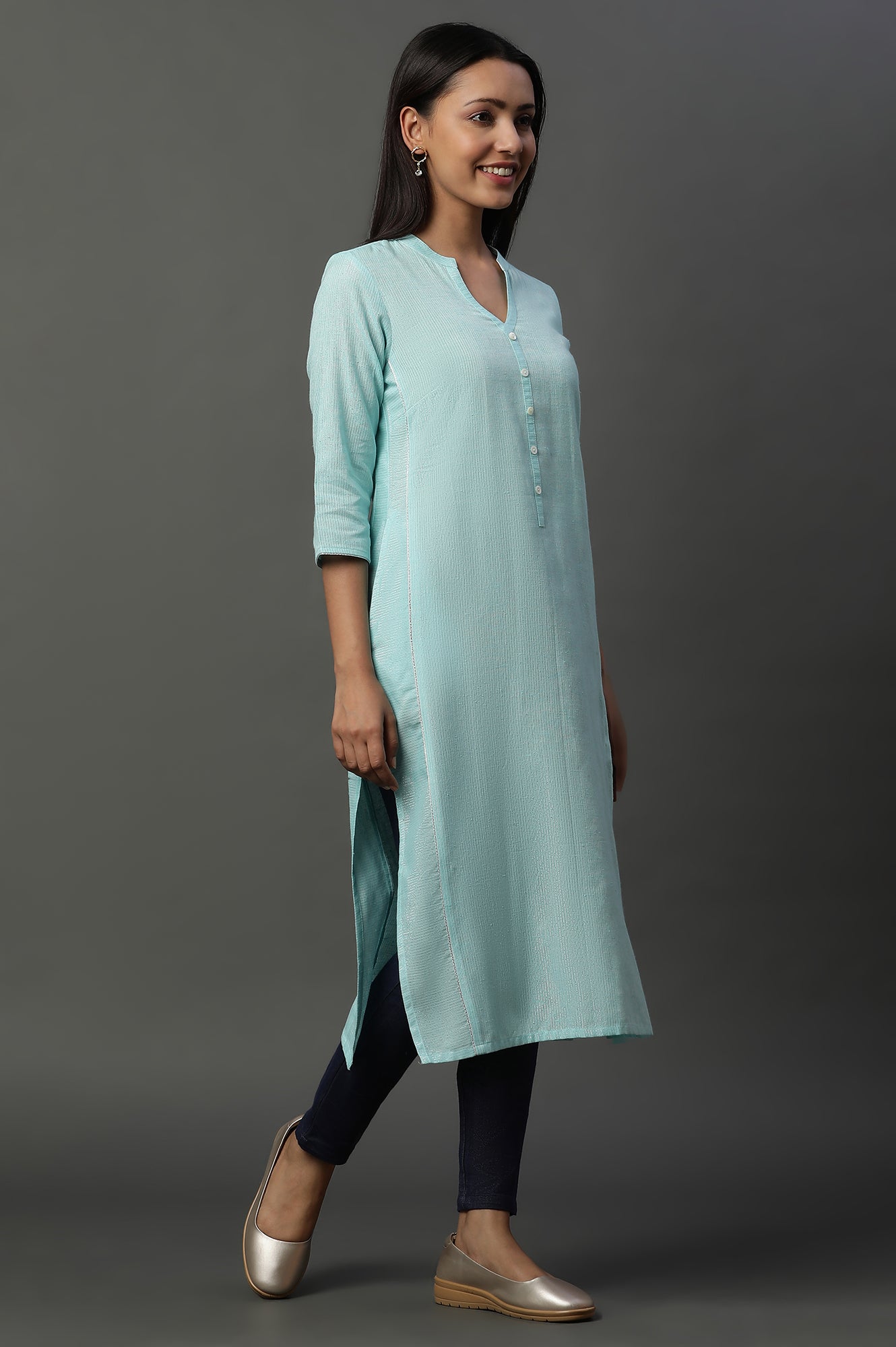 Blue Striped Yarn-Dyed Straight Kurta