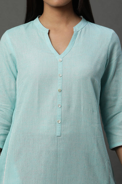 Blue Striped Yarn-Dyed Straight Kurta