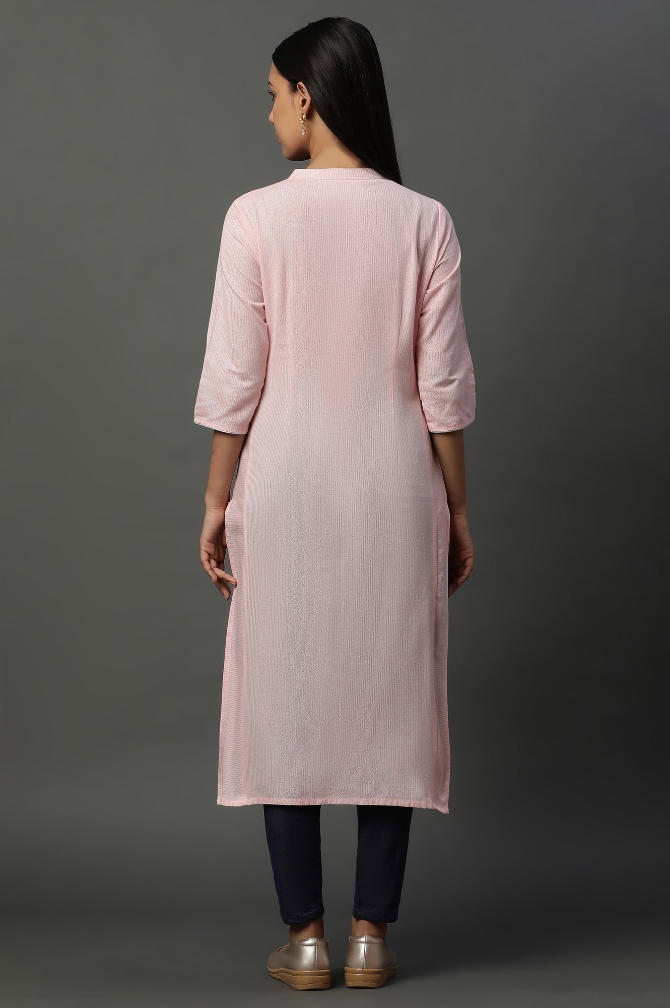 Pink Striped Yarn-Dyed Straight Kurta