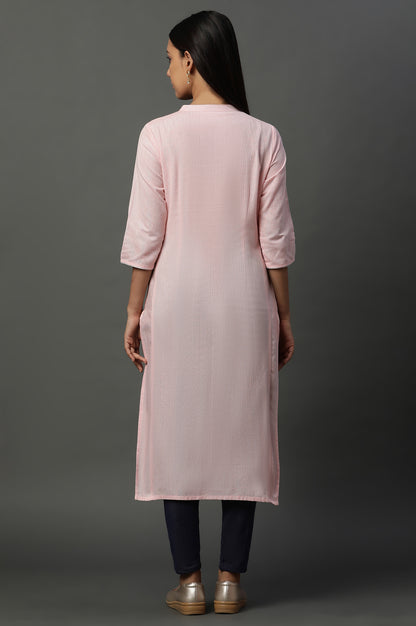 Pink Striped Yarn-Dyed Straight Kurta