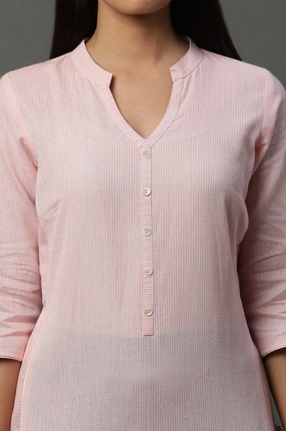 Pink Striped Yarn-Dyed Straight Kurta