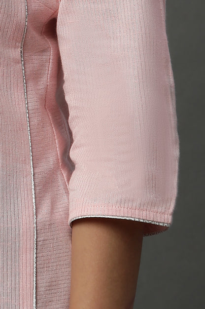 Pink Striped Yarn-Dyed Straight Kurta