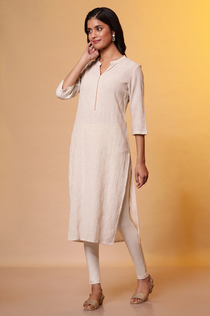 Light Beige Cotton Flax Crepe Casual Kurta