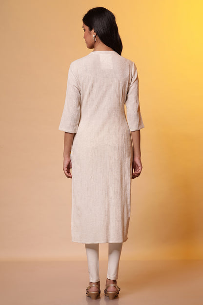 Light Beige Cotton Flax Crepe Casual Kurta