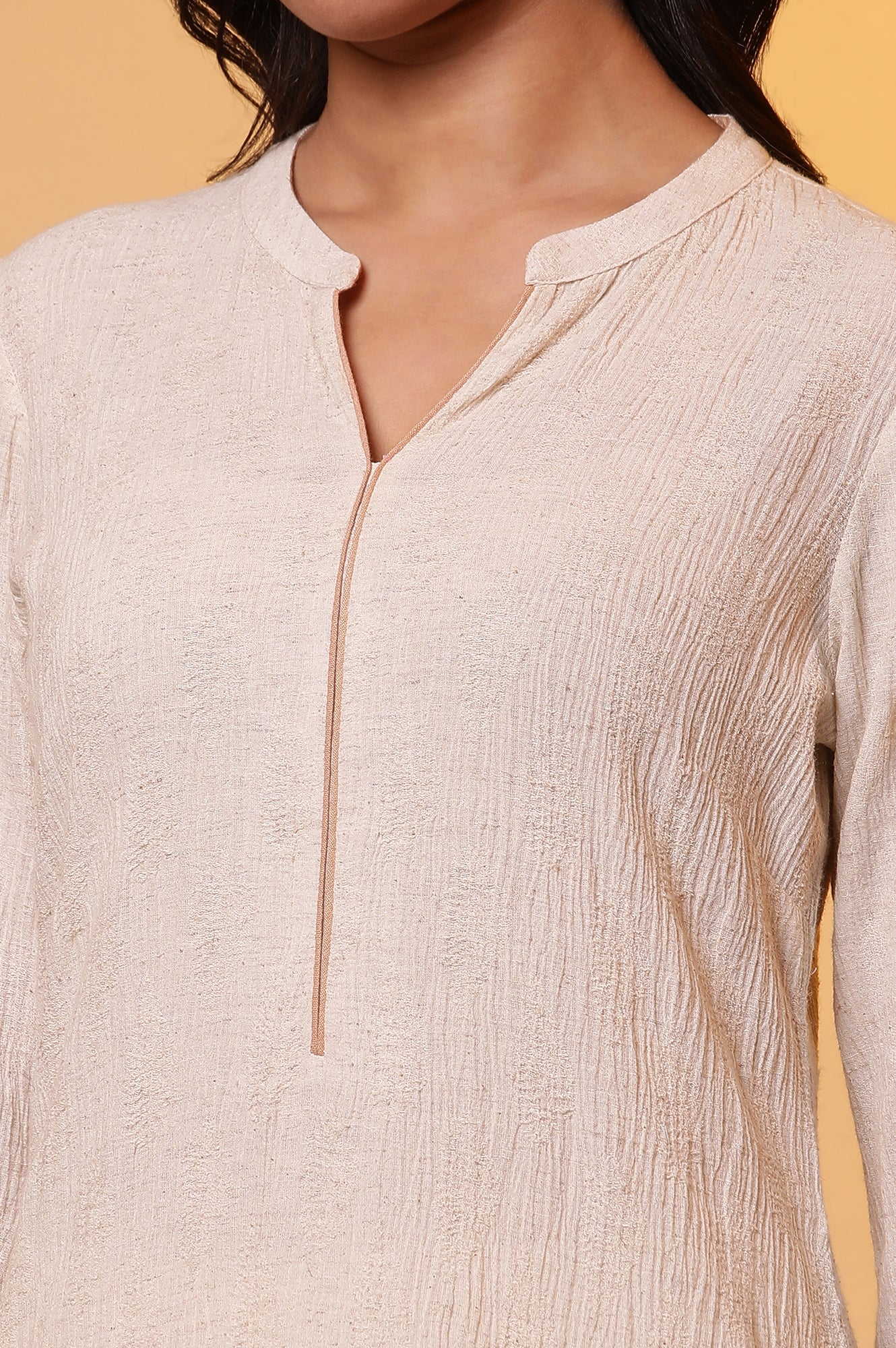 Light Beige Cotton Flax Crepe Casual Kurta