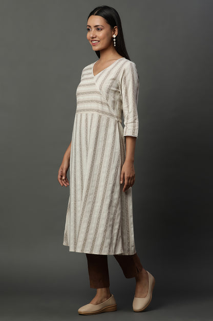 Natural Mock Angrakha Kurta with Lace