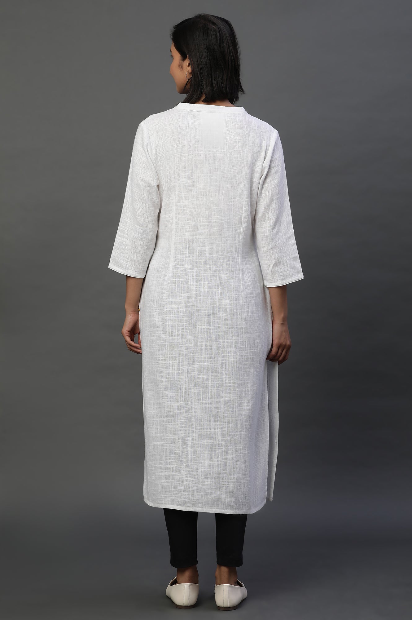 White Mandarin Collar Casual Kurta