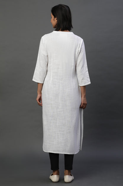 White Mandarin Collar Casual Kurta