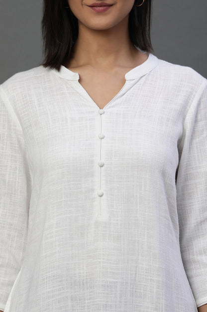 White Mandarin Collar Casual Kurta