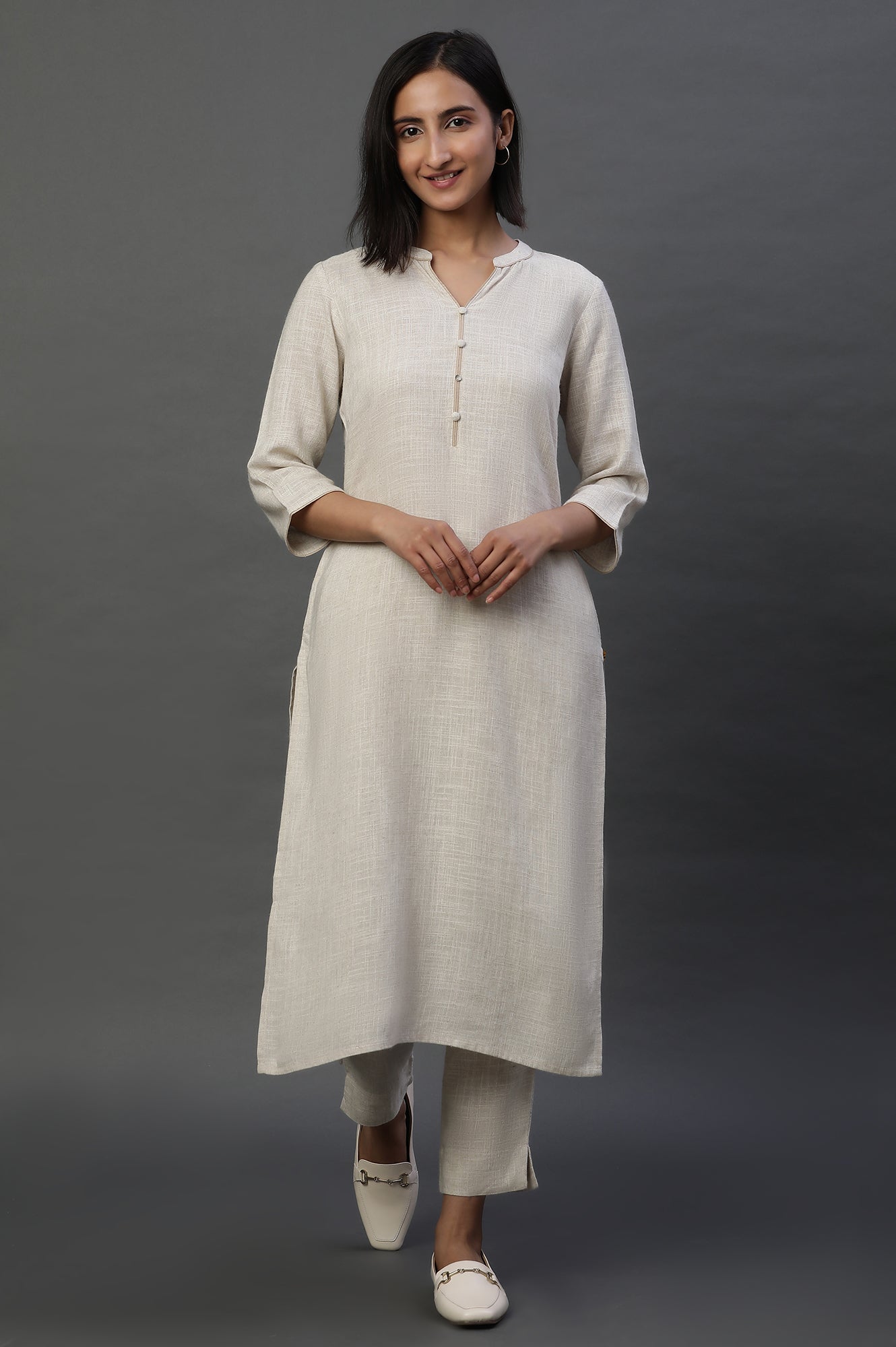 Natural Mandarin Collar Casual Kurta