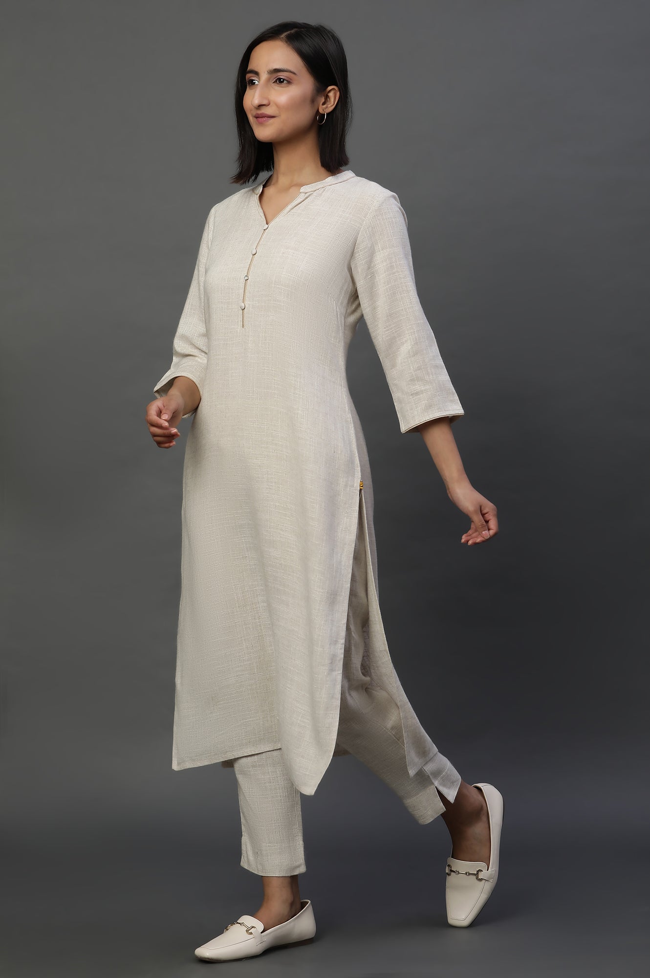 Natural Mandarin Collar Casual Kurta