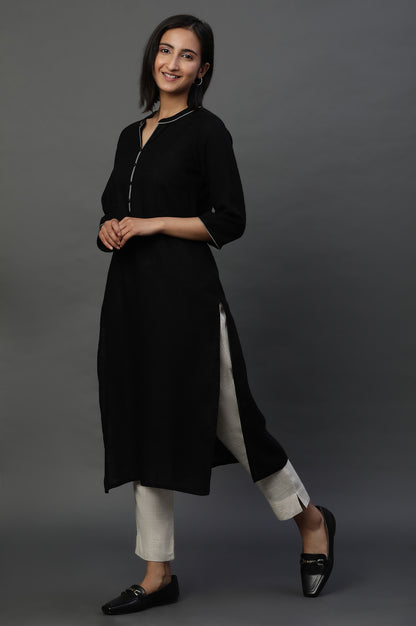 Black Mandarin Collar Casual Kurta