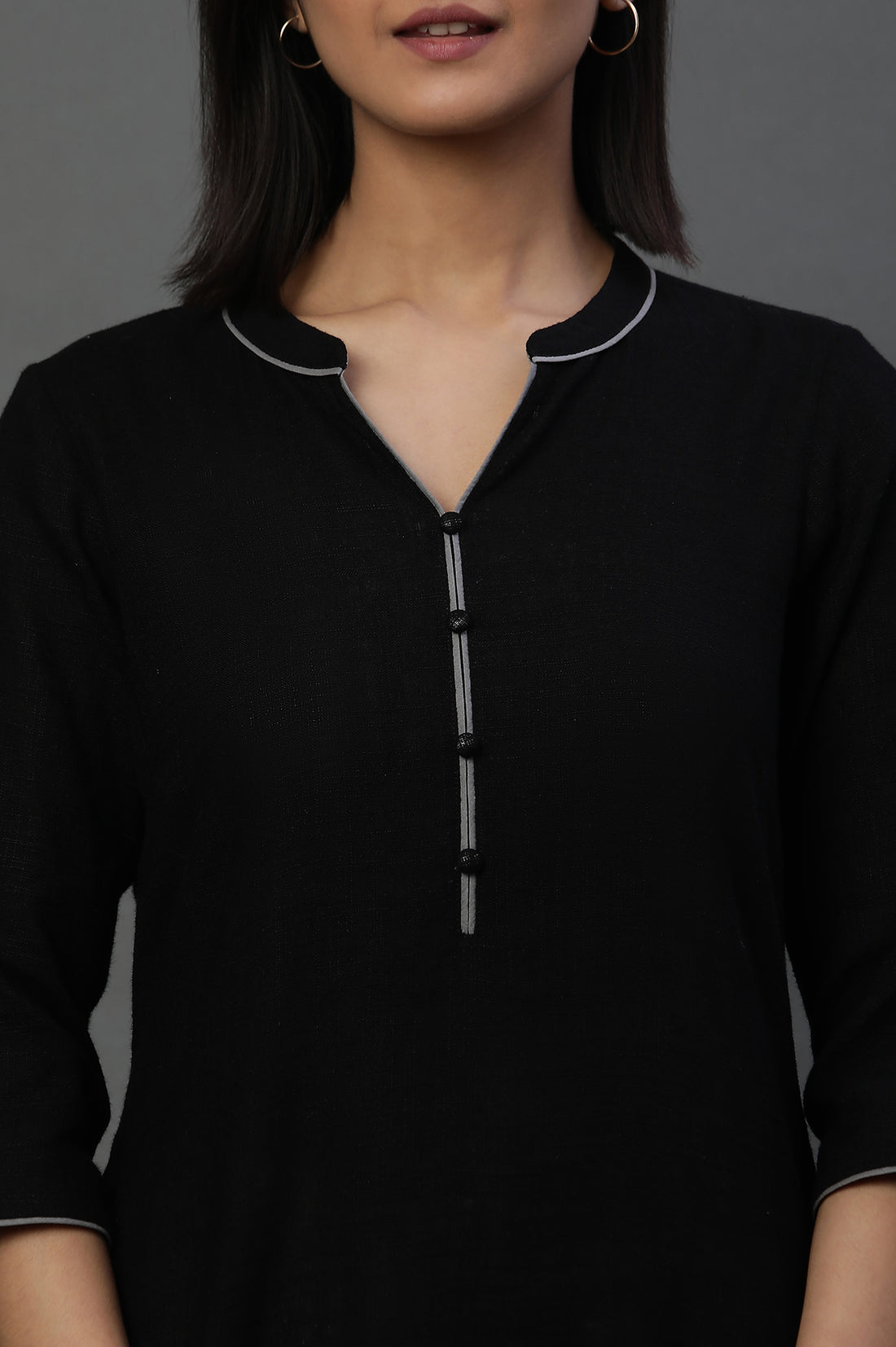 Black Mandarin Collar Casual Kurta