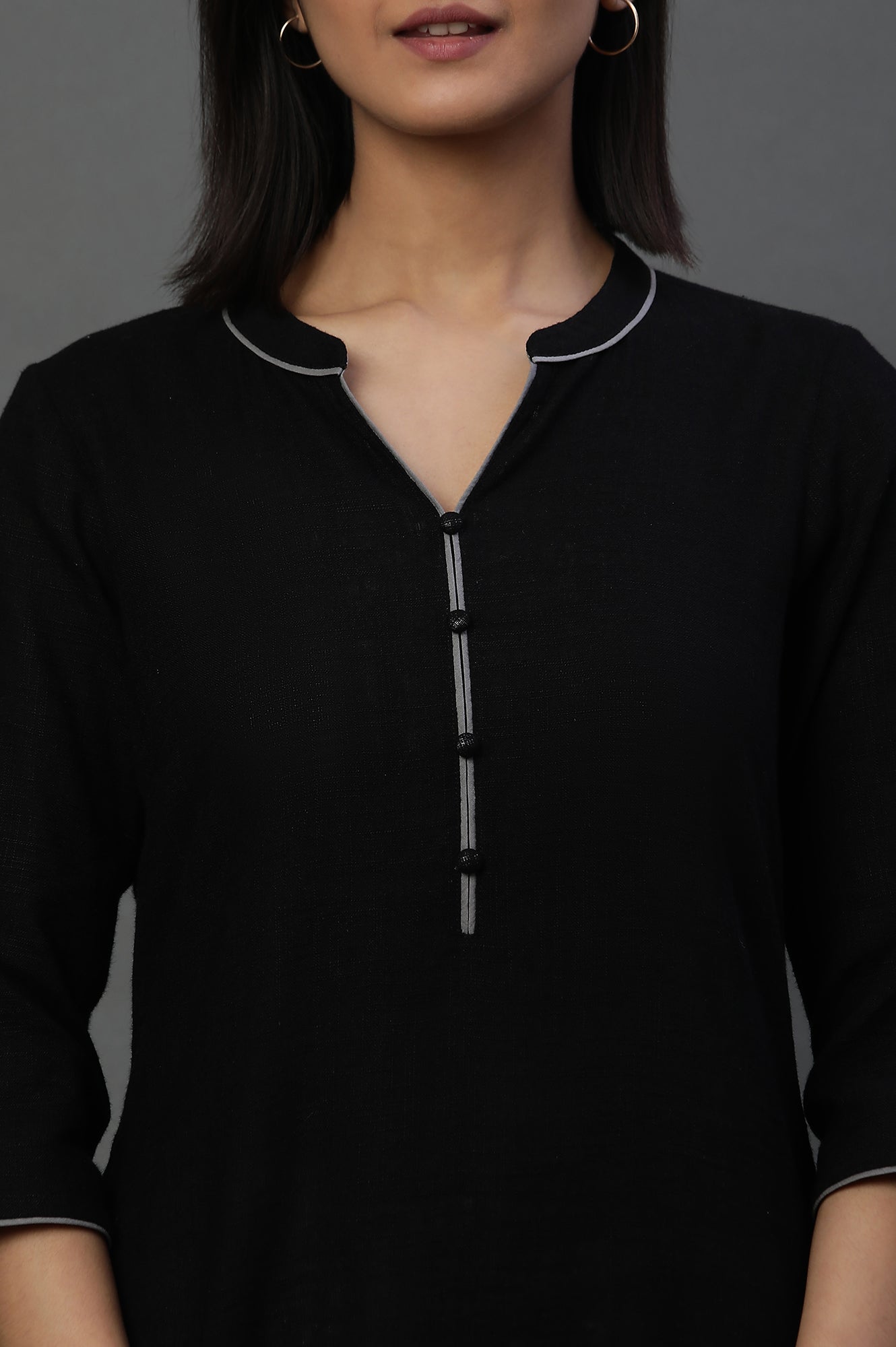 Black Mandarin Collar Casual Kurta