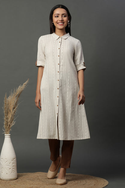 Natural Striped Cotton Flax A-line Dress