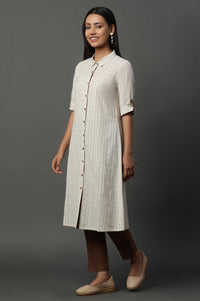 Natural Striped Cotton Flax A-line Dress