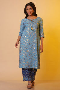 Blue Floral Printed Kurta