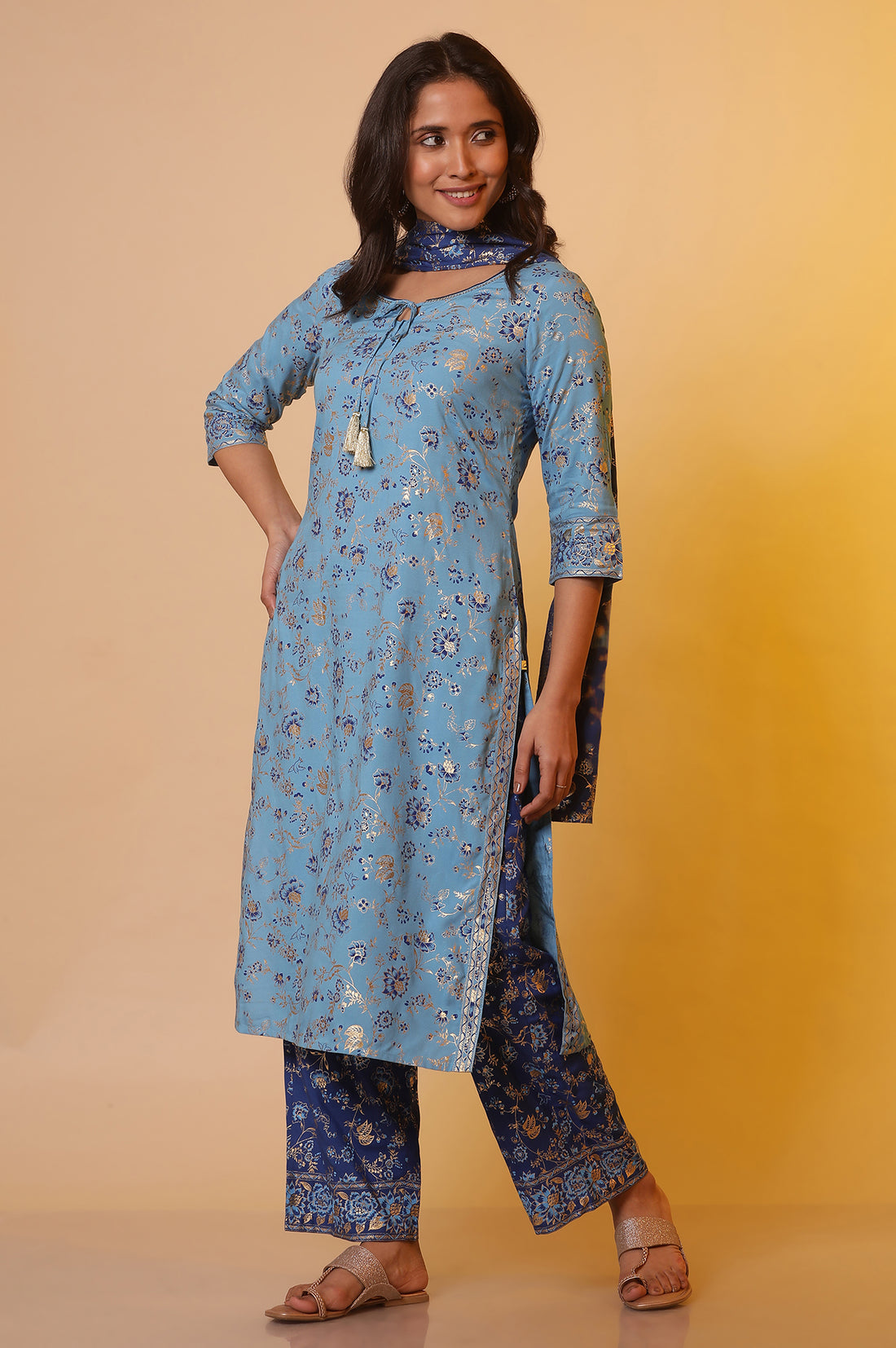Blue Floral Printed Kurta