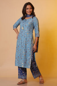 Blue Floral Printed Kurta