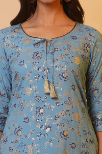Blue Floral Printed Kurta