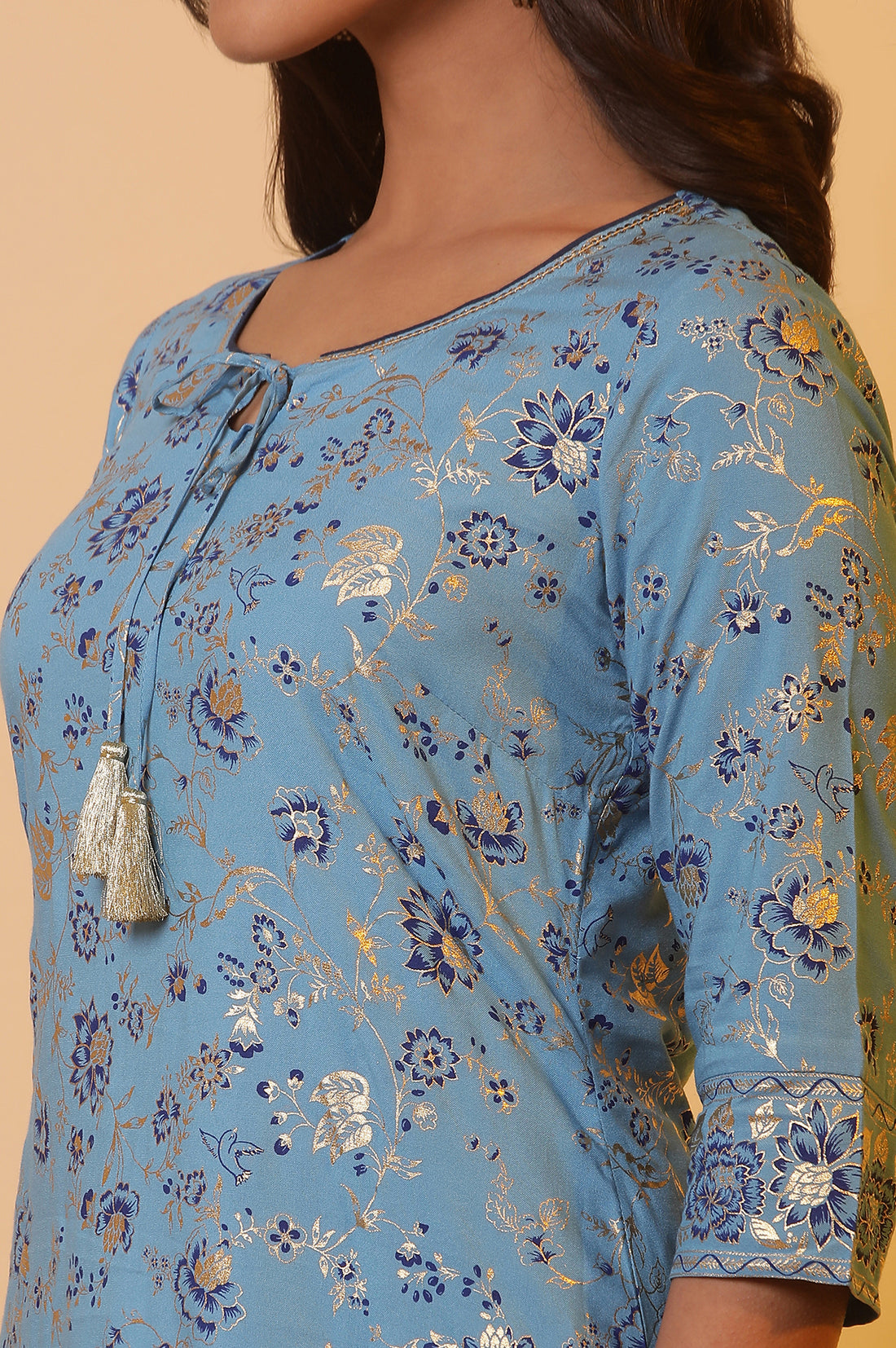 Blue Floral Printed Kurta