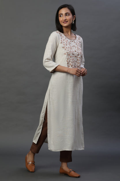 Natural Yarn Dyed Embroidered Kurta