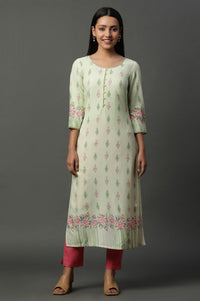 Green Floral Printed Straight Kurta