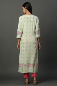 Green Floral Printed Straight Kurta