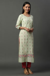 Green Floral Printed Straight Kurta