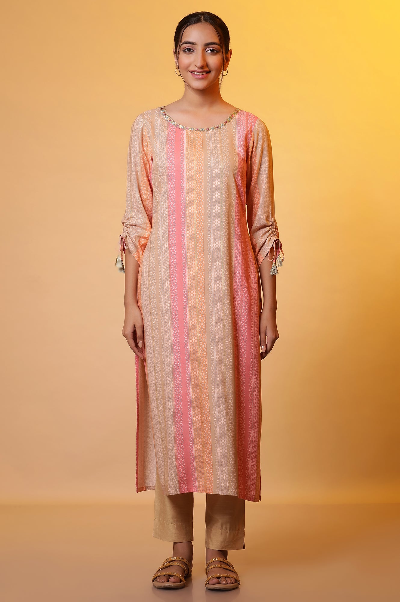 Multi-Coloured Striped Straight Kurta