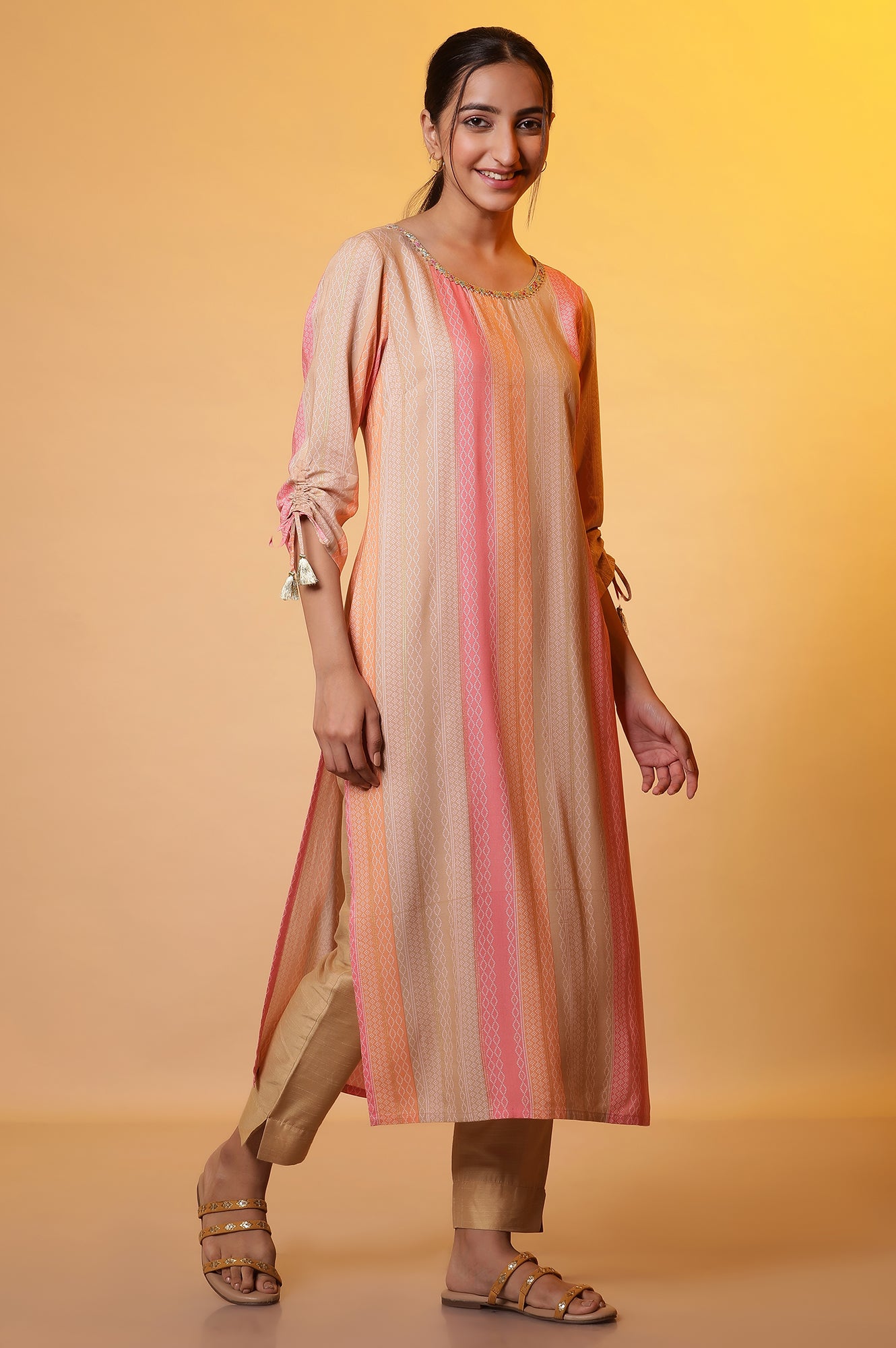 Multi-Coloured Striped Straight Kurta