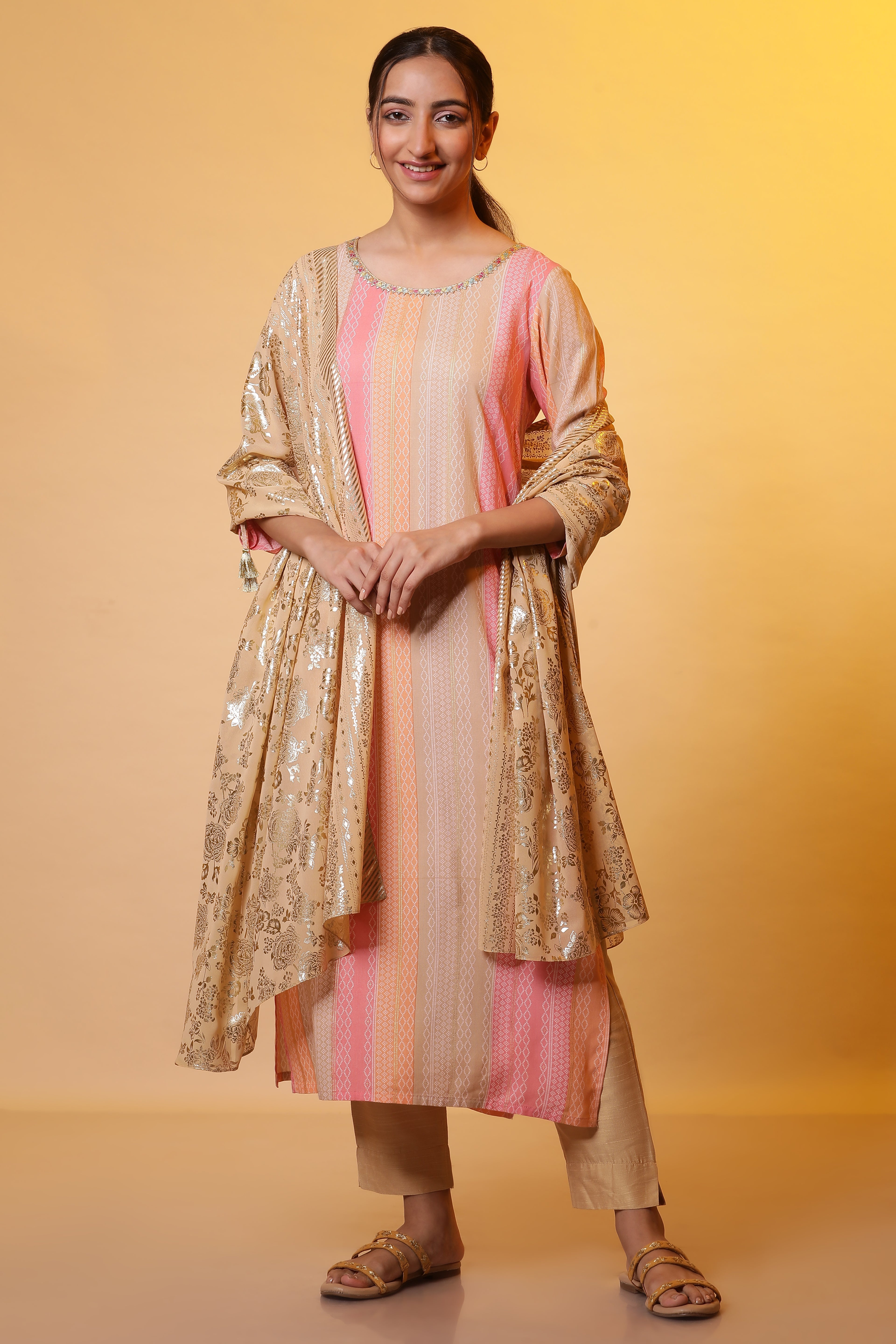 Multi-Coloured Striped Straight Kurta