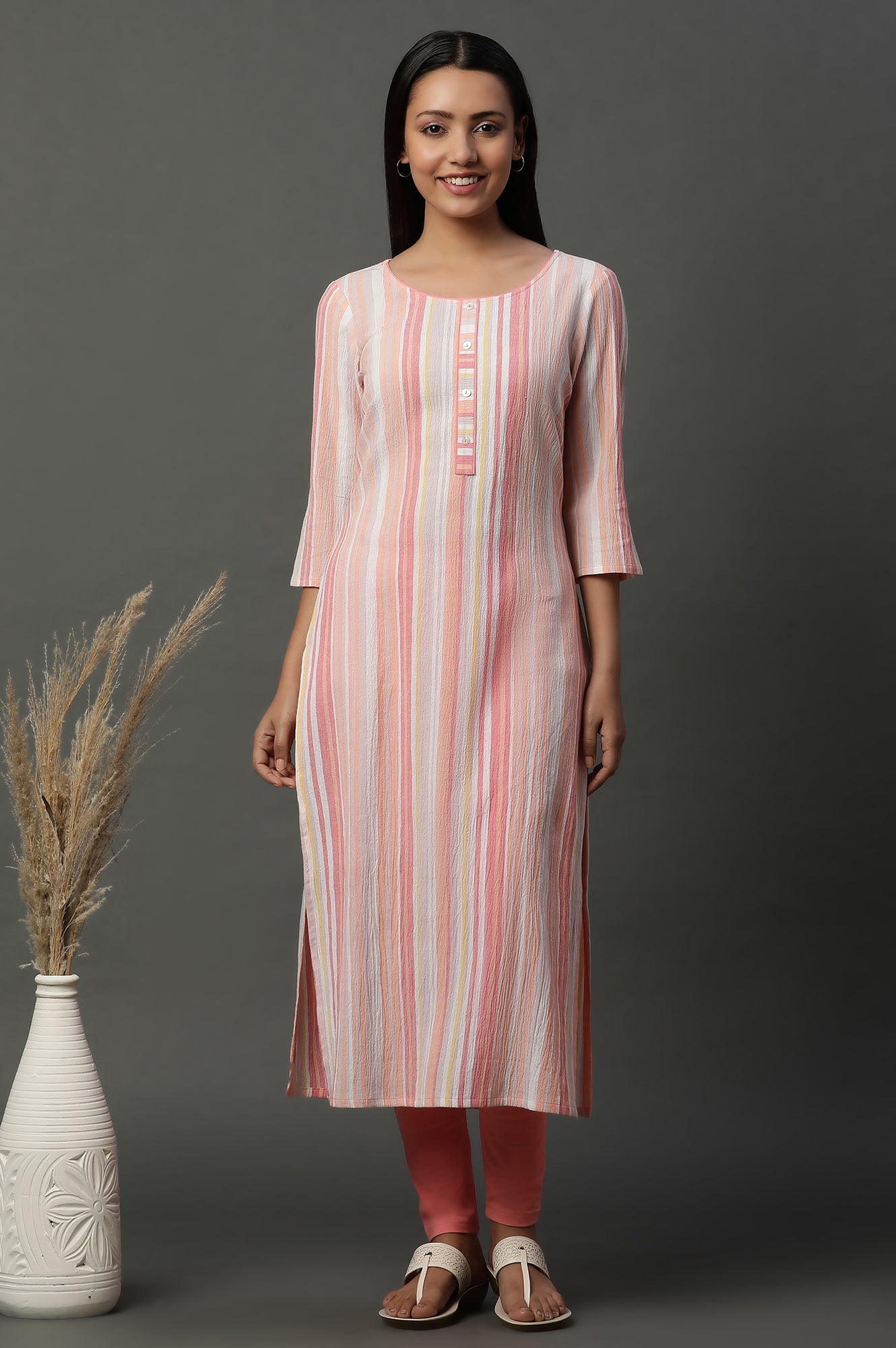 Soft Multi-coloured Textured Dobby Crepe Kurta