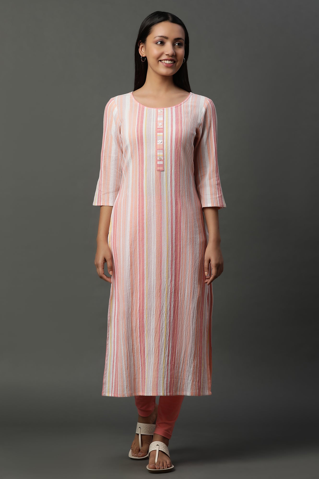 Soft Multi-coloured Textured Dobby Crepe Kurta