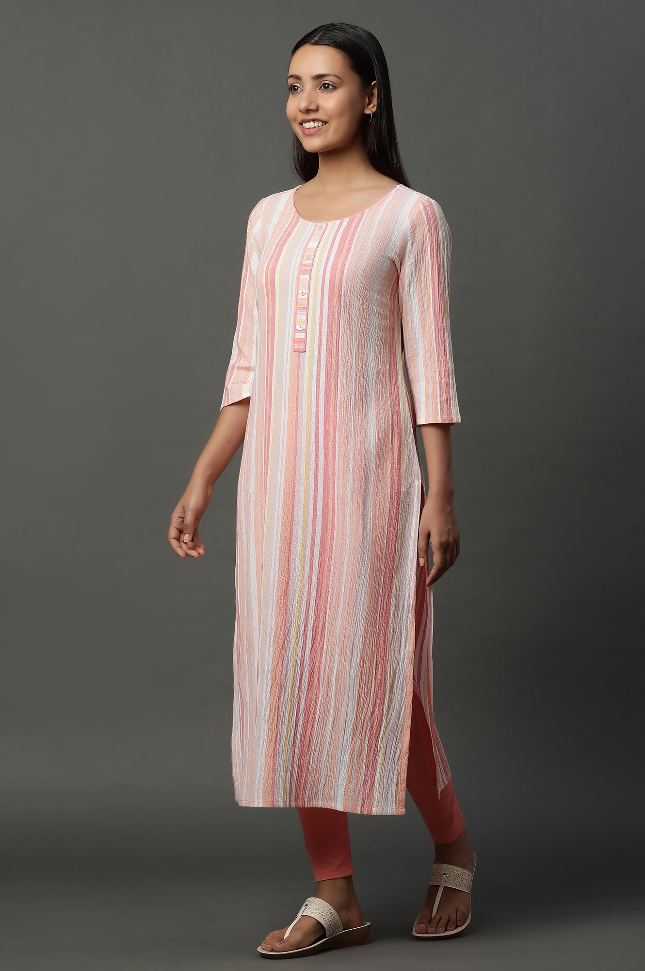 Soft Multi-coloured Textured Dobby Crepe Kurta