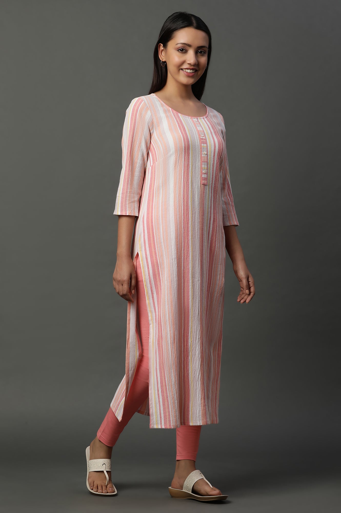 Soft Multi-coloured Textured Dobby Crepe Kurta